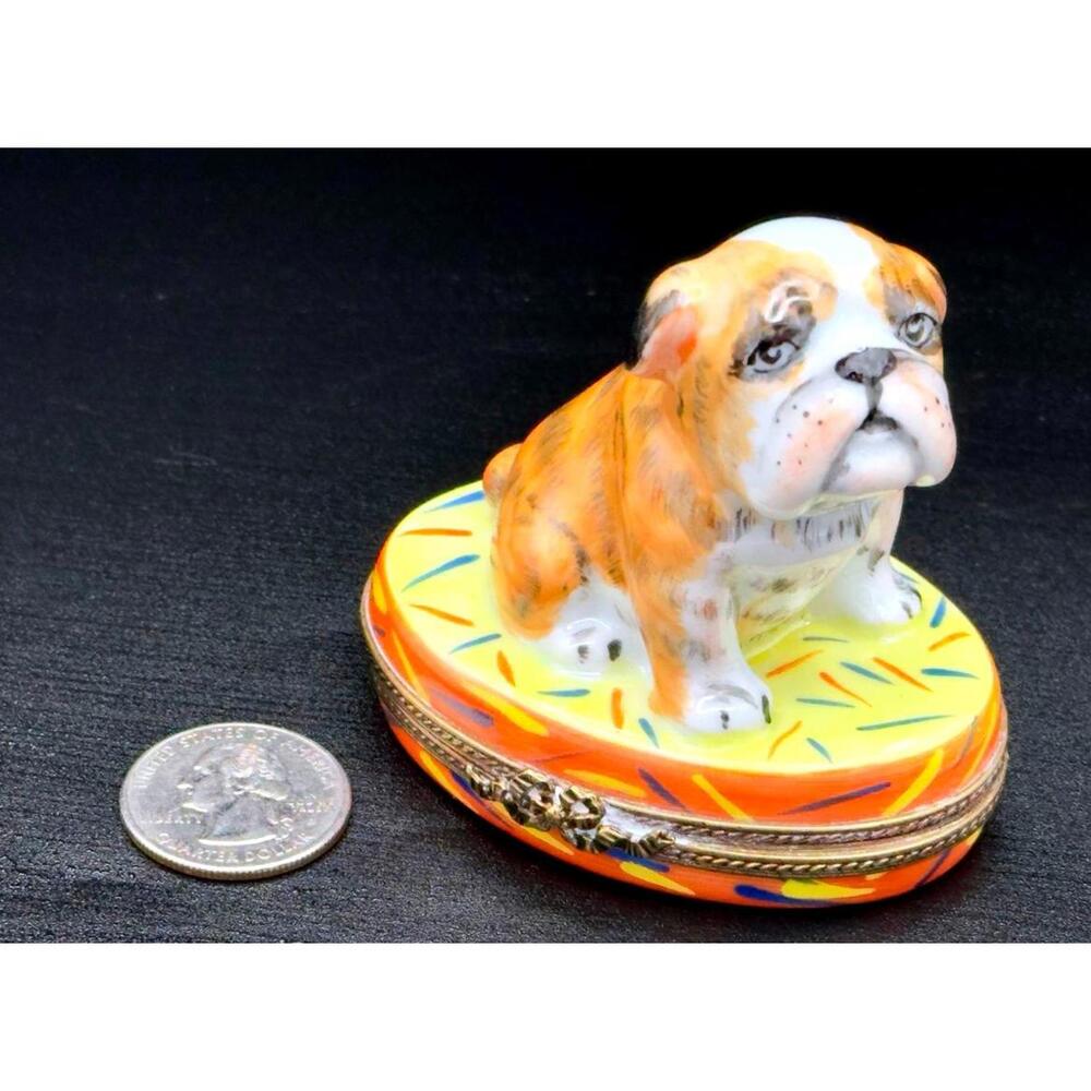 Rare & Authentic Large Sinclair Limoges Bulldog Trinket Box Hand Painted France - Picture 8 of 9
